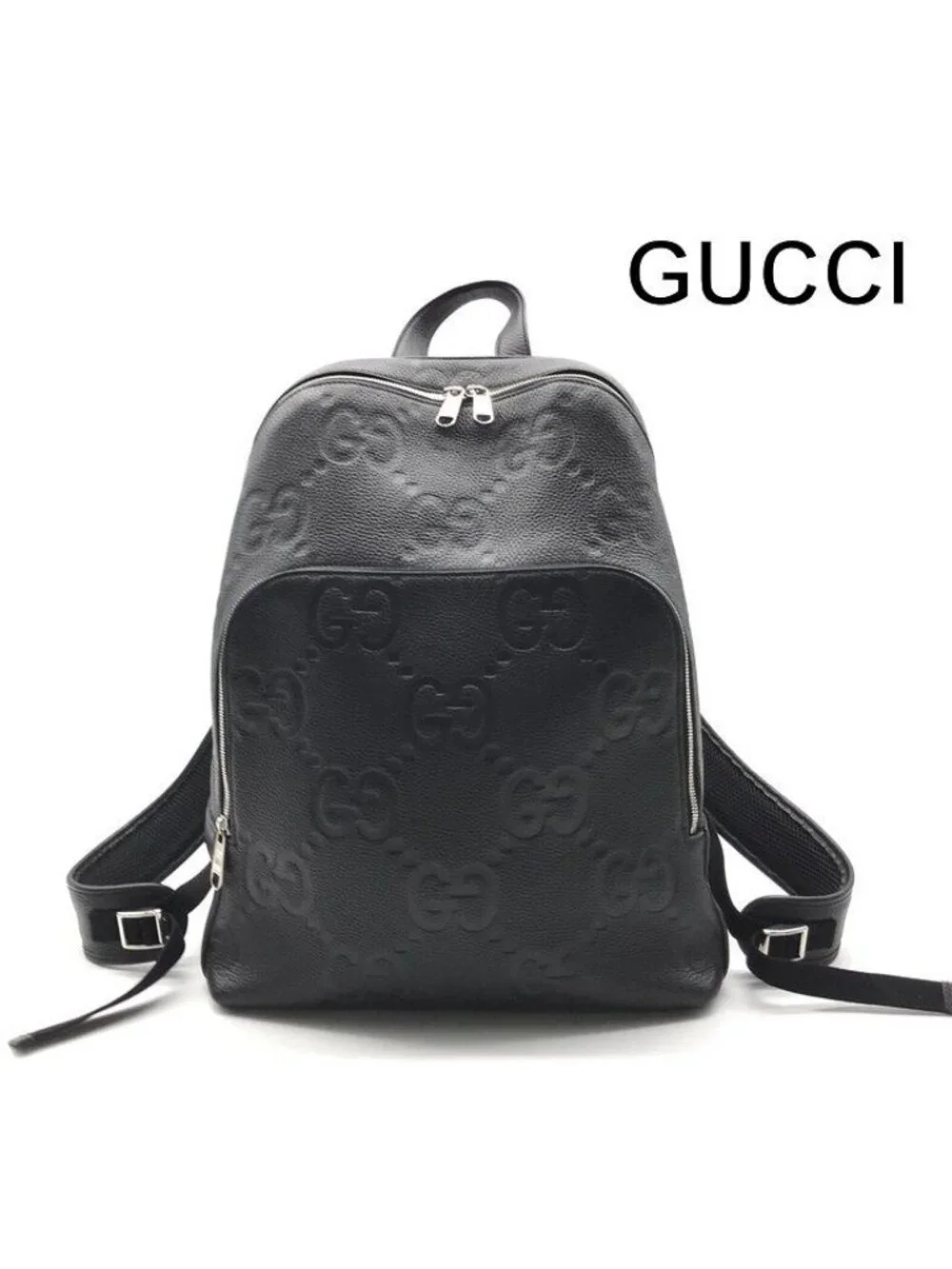 Gucci Jumbo GG Leather Backpack Pack Black